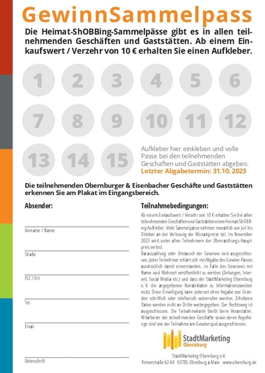 Gewinnspiel- Sammelpass der Aktion HeimatShobbing